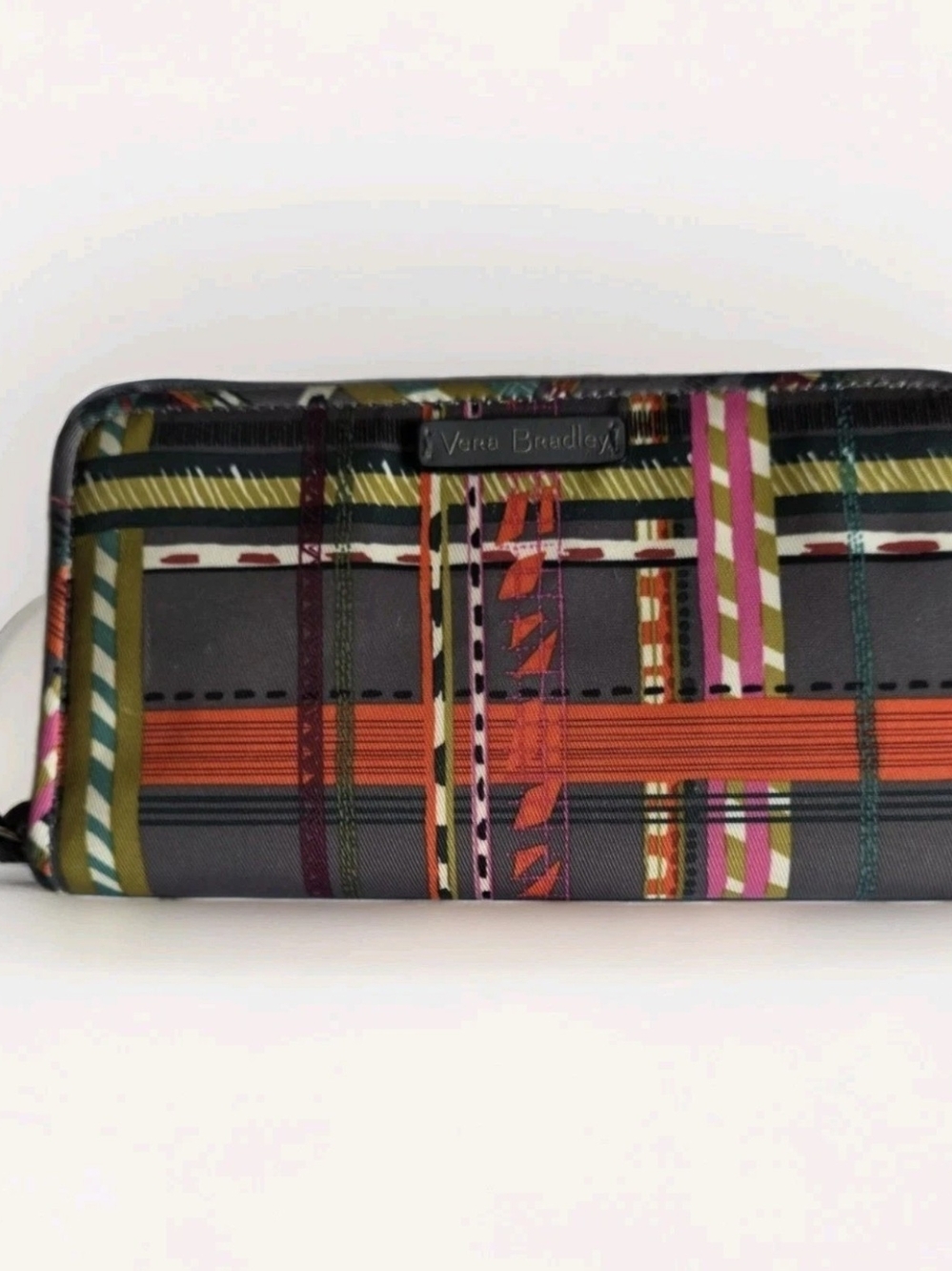 Vera Bradley Midtown RFID Zip Around Wristlet - Gray Orange City Plaid Print